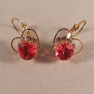 Gold Plated Pink Heart Czech Crystal Earrings